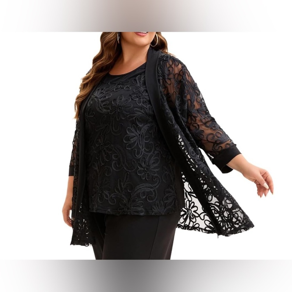 Go Mai Plus Size 2 Piece Floral Embroidered Women Mother of Bride Wedding Guest